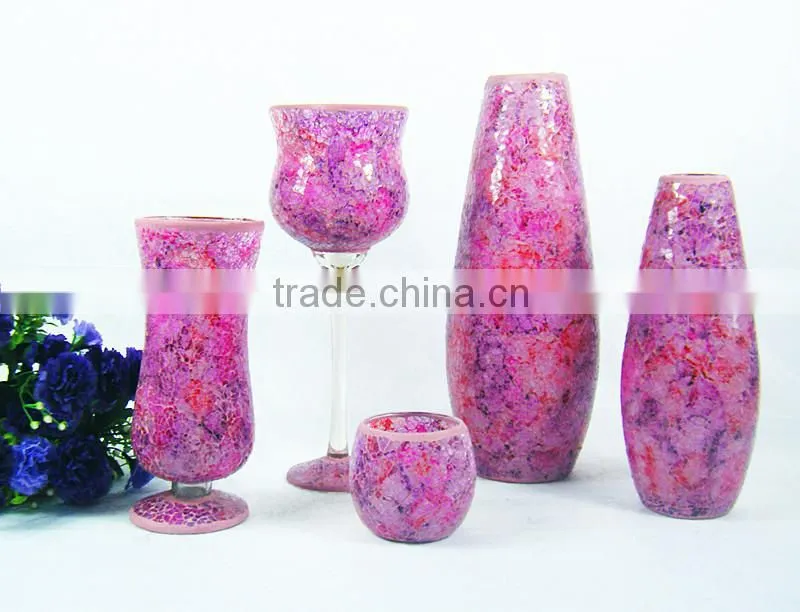 Handmade glass mosaic red candle holder, candle holders and vases