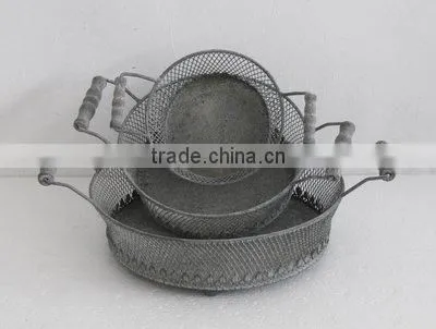 S/3 round metal basket