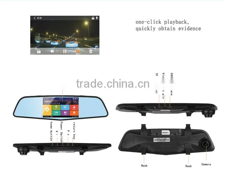 5" Touchpad Android Dual Lens Backup Camera 1080P GPS Car Navigation Recorder Camera Car Rearview Mirror DV DVR(X6)