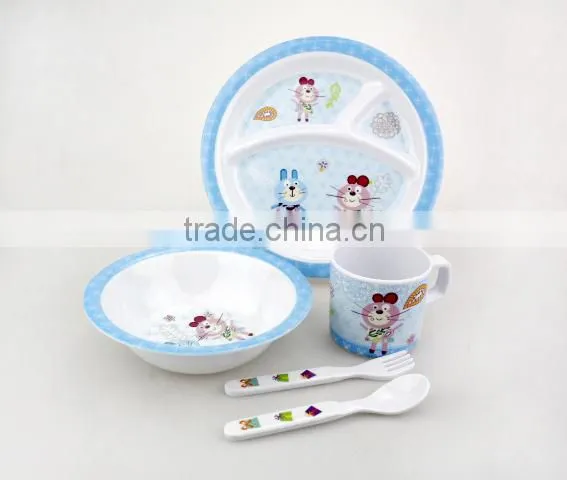 wholesale 5 pcs unbreakable melamine western kids dinnerware set