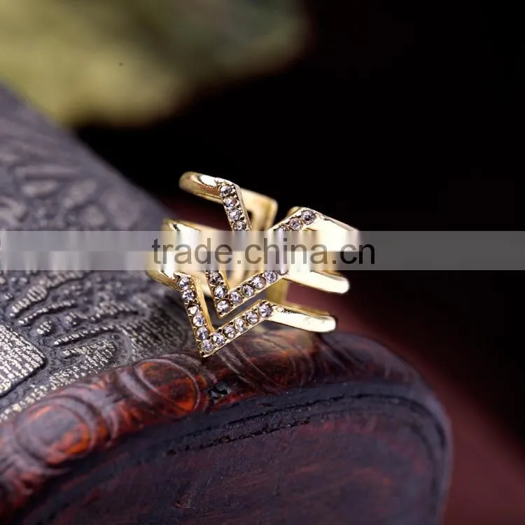 2015 china cheap wholesale fashion three layered crystal ring silver & gold ring- 2 colors