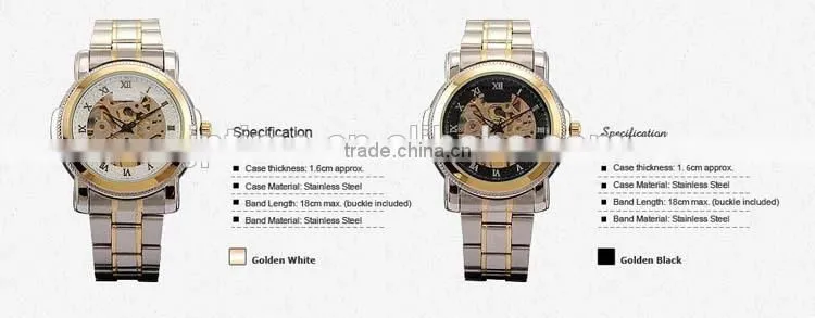 Golden Bezel White Dial Men Automatic Skeleton Mechanical Watch