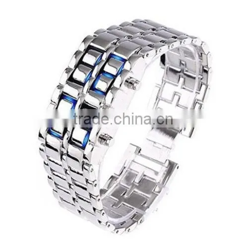 Men Women Lava Iron Samurai Metal LED Digital Faceless Wrist Watch Bracelet
