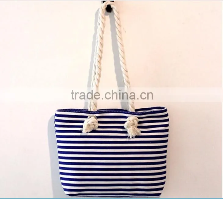 Fashion design stripe beach bag with zipper