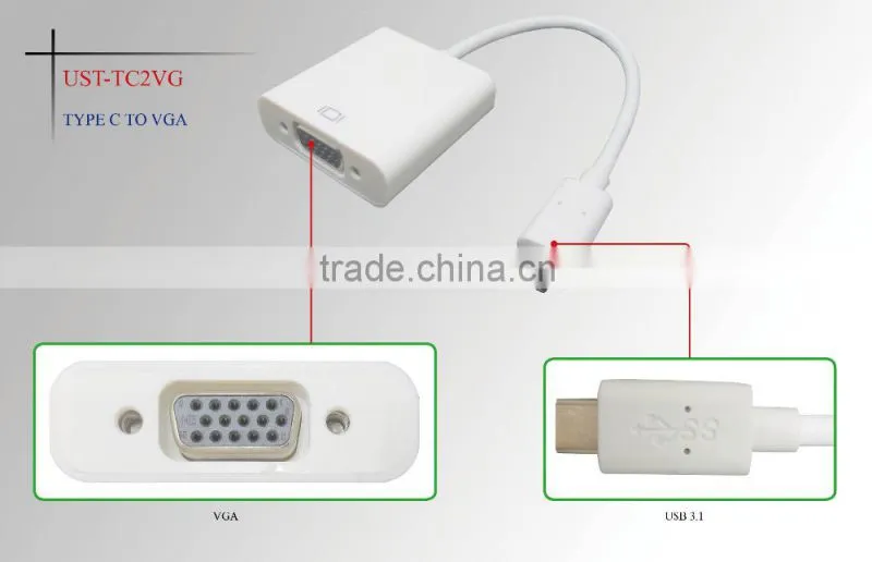 Hot sale USB3.1 Type C to VGA adapter and connector for macbook