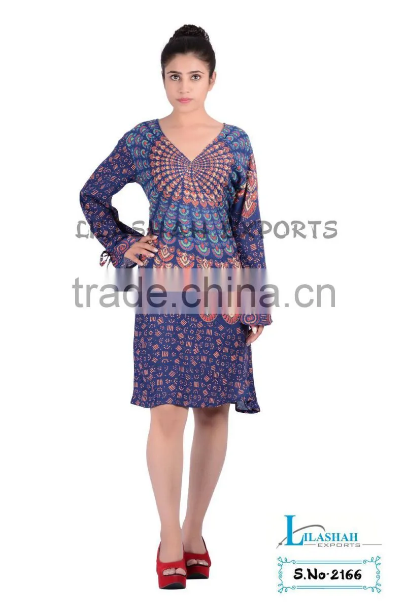 2166 Rayon Mandala Printed Jaipur Dress Cotton Ladies Hindu Ropa Summer Dress girls cotton summer dresses
