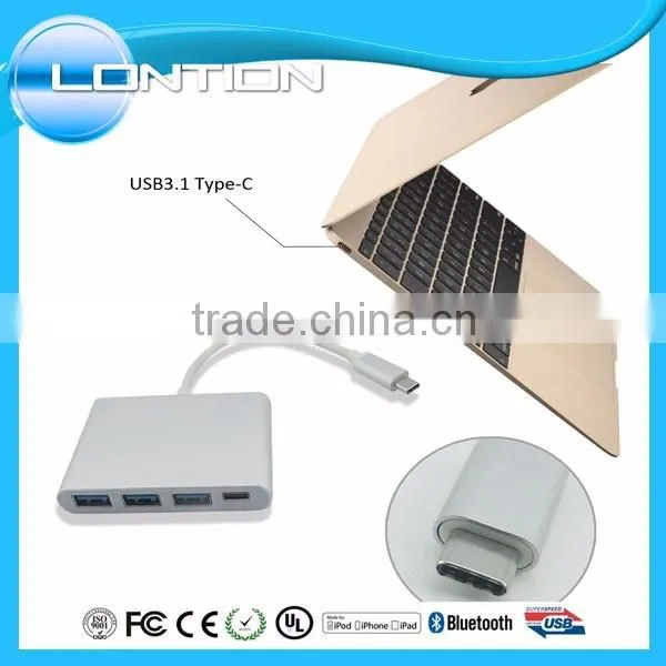 USB-C hub USB3.1 type c to 3 port usb3.0 + type c adapter For Apple Macbook 12" & LENOVO ZUK Z1 OTG Nexus 6