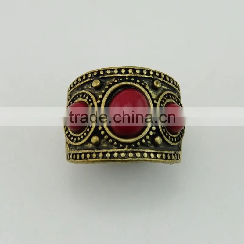 Fashion Nail Indian Style Wide Anti Brass Red Resin Gold Ring