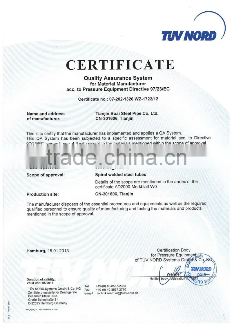 API 5L X52 /AS113 C350 spiral steel pipe