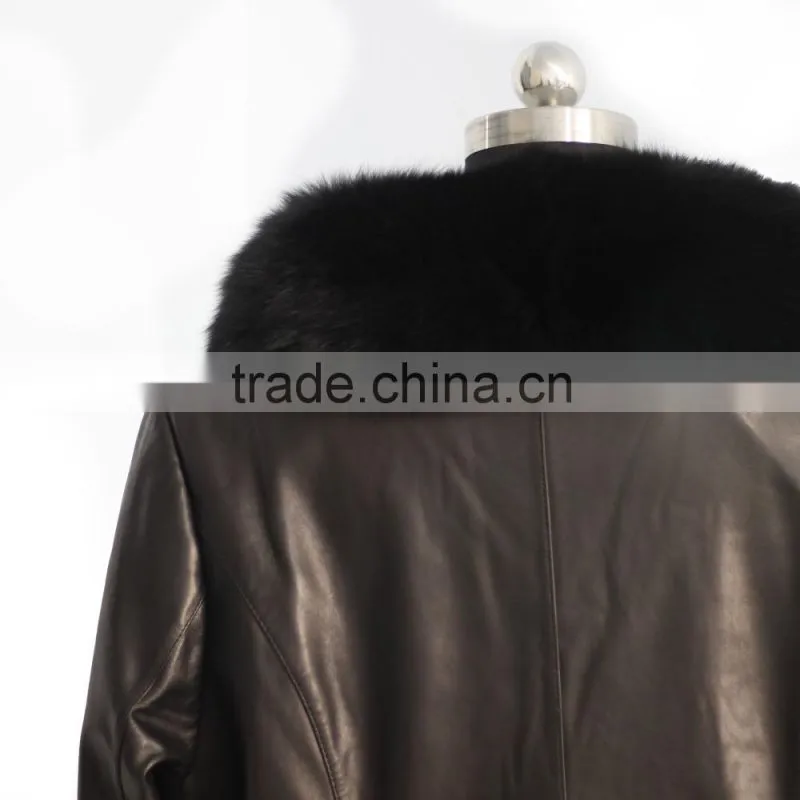 leather jacket with fox fur trim / sheep leather fur coat