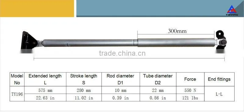 Gas spring with rod coverd by a cylinder YQ10/22-280-575(A-A)550