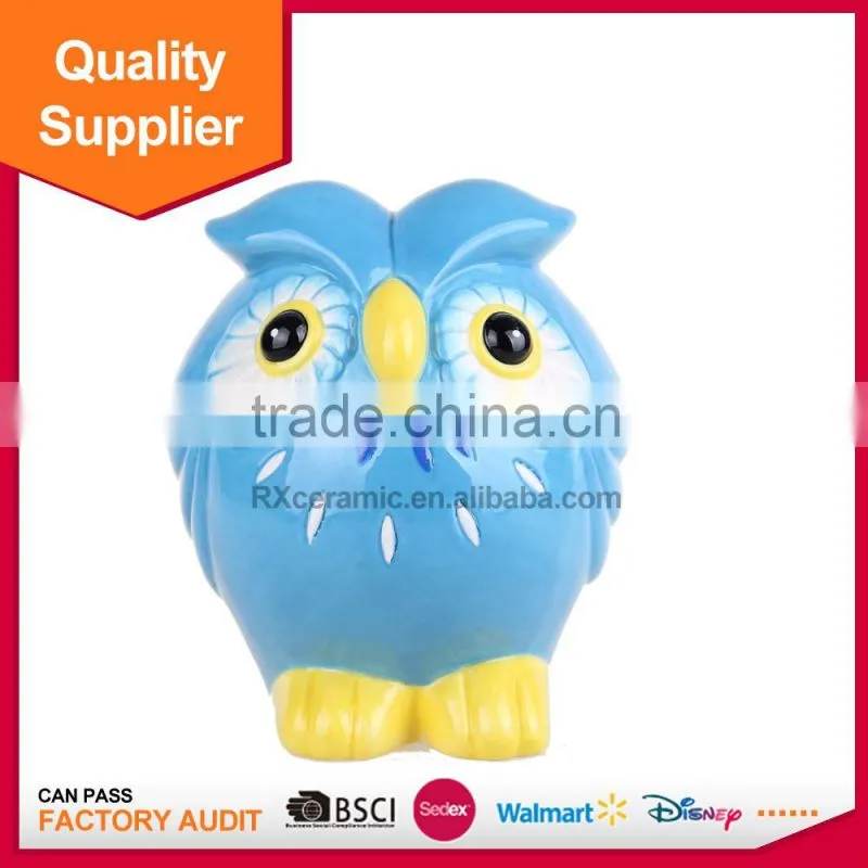 Hot selling creative ceramic animal owl piggy bank as children gift