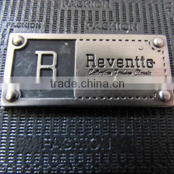 Black Debossed Leather Label With Metal Label For Garment