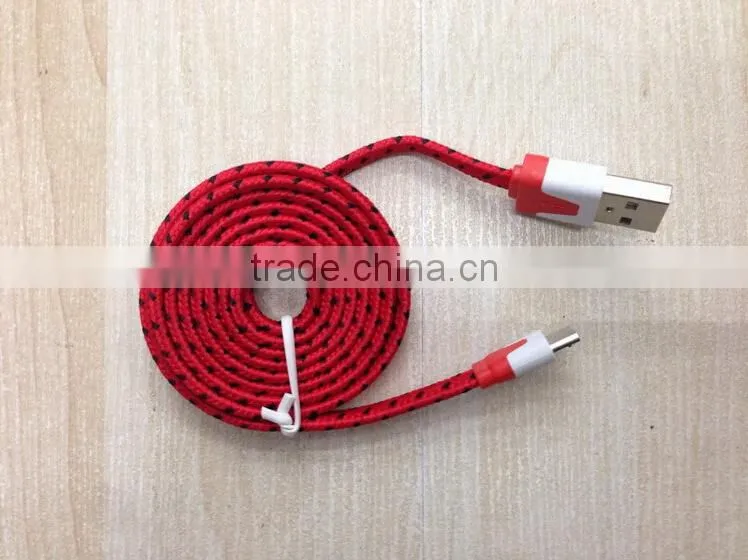 Colorful Braided Woven Fabric 6 feet Flat Rope Micro USB Cable for HTC, Samsung, Motorola, LG, Nokia, Sony Erricsson. etc.