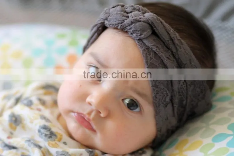Wholesale 2016 New Knitting Cross Lace Headbands For Baby Girls / OEM Wholesale kids or women elastic wide lace headband