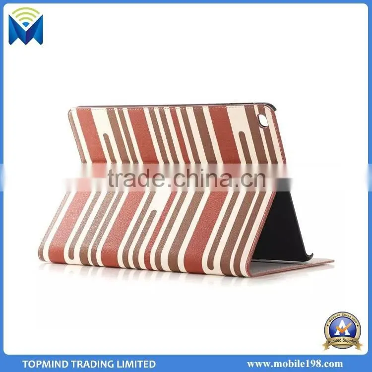 Wholesale Price Stripe Pattern Leather Flip Case Cover with Card Slot for iPad Air 2
