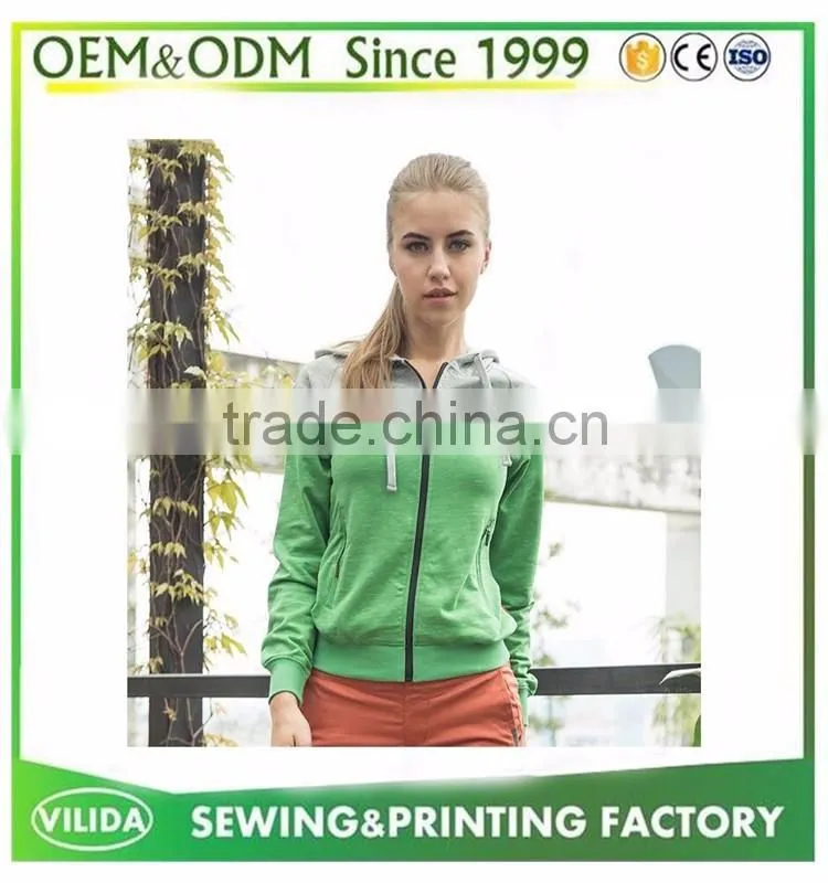 Factory Price 2016 High Quality Sport Winter Windproof Lady Full Zipper Blank Oversized Hoodie
