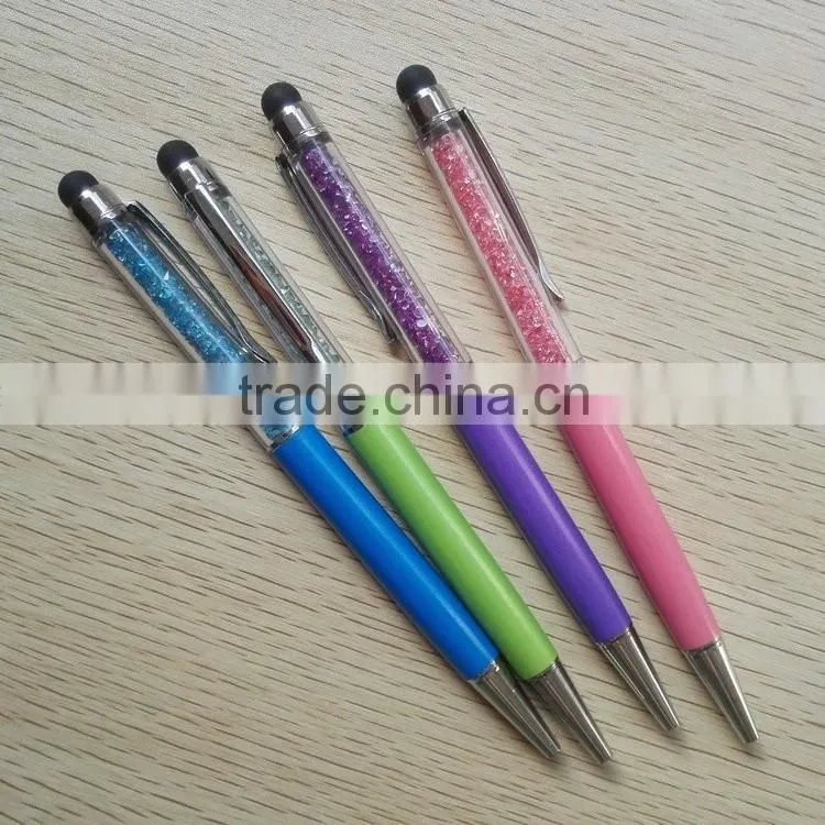 Top selling products metal clip 4 colors stylus pen upper inner is crystal