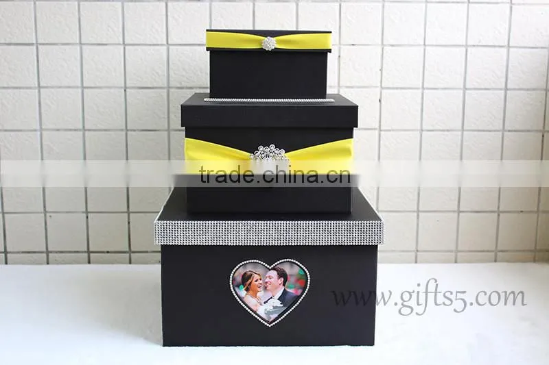 Luxury black wedding card box with photo frame