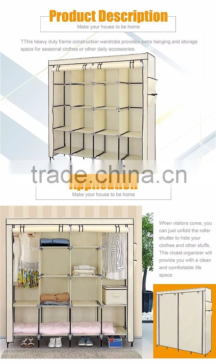 Assemble Multi-compartment Collapsible Closet Cabinet Wardrobe, Non-woven Fabric Wardrobe Cabinet