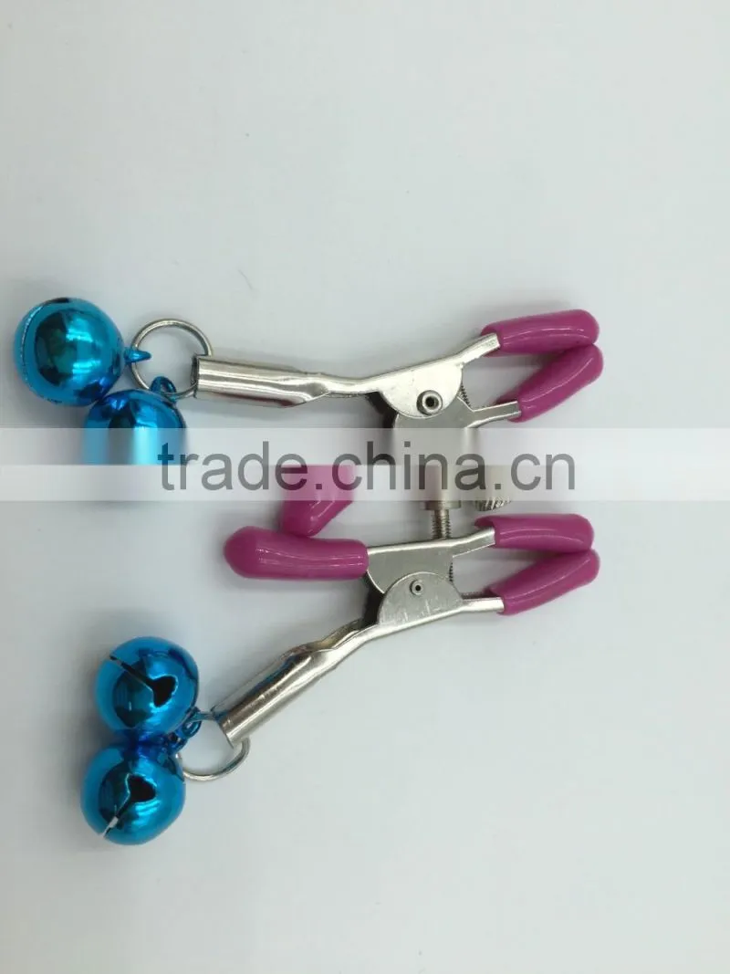 CTRJ-009 Flirting Silver Chain Clamps Shaking Multicoloured Bell Stimulate Papilla Clip Non-piercing Nipple Clip