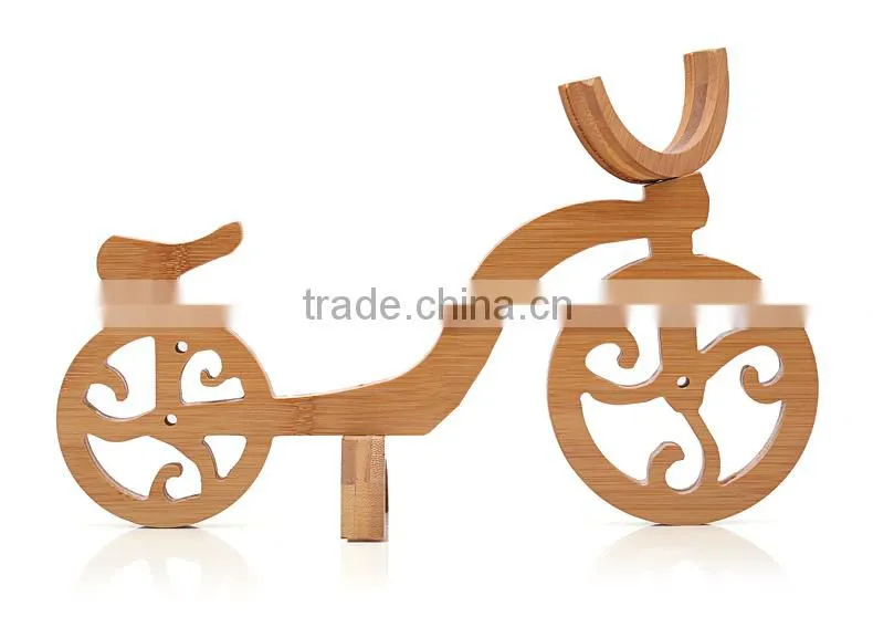 WR012/Natural Solid bamboo wine rack bike shape single wooden bottle wine holder antique plastic display wine bottle holder