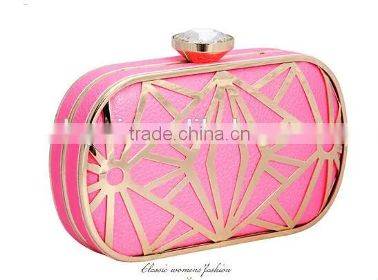 2014 leather with metal hollow evening bags fashion clutch Evening Bag