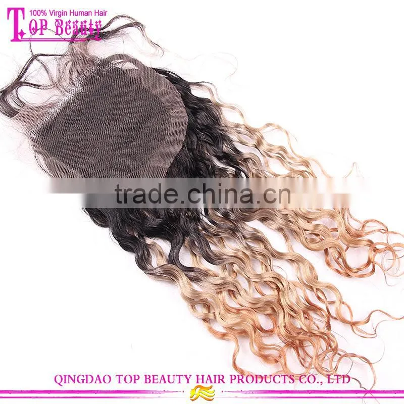 Wholesale factory price two tone lace closure piece natural curly ombre hair extension lace closure front piece