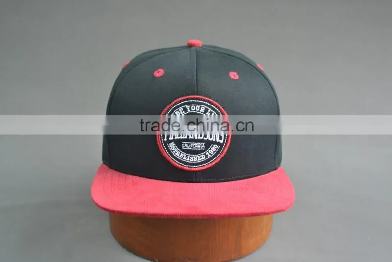 Black and red flat brim snapback