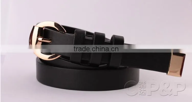 Classic black simple gold metal belt buckle women leather belt
