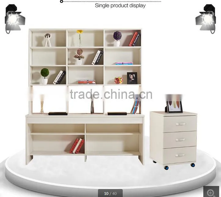 Double Studying Desk With Super Bookcase And Useful Drawer Cabinet