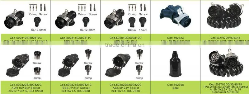 European Australia abs/ebs ISO 7638 trailer truck abs cable 5 pin, trailer 5 pin cable and connector