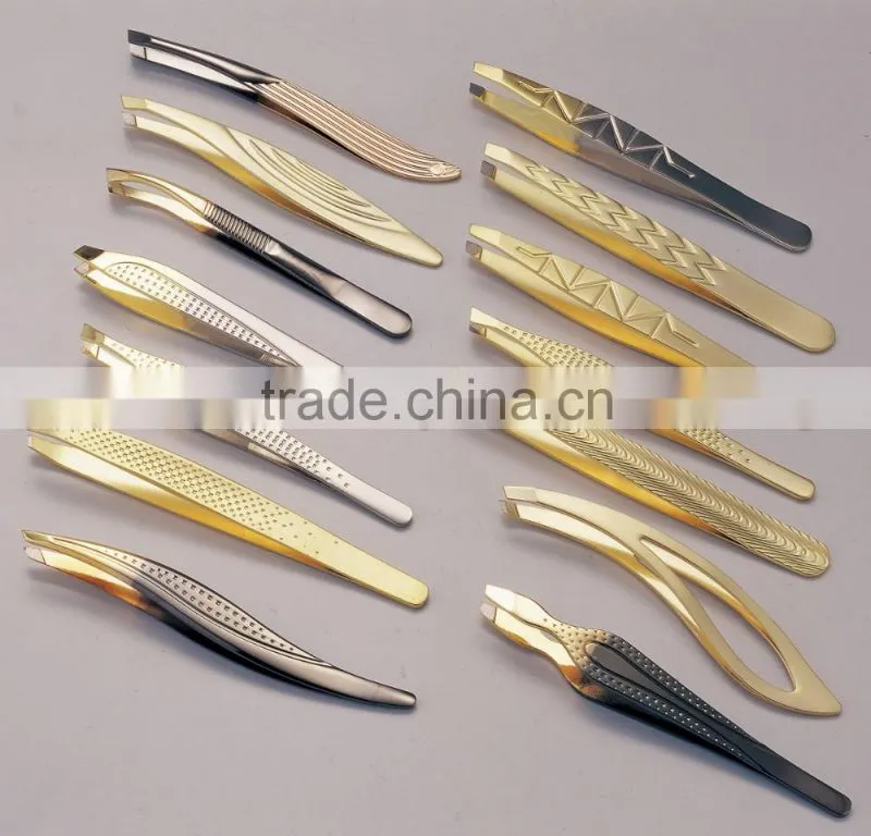 Durable 24K gold finish tweezers,gold beauty tools