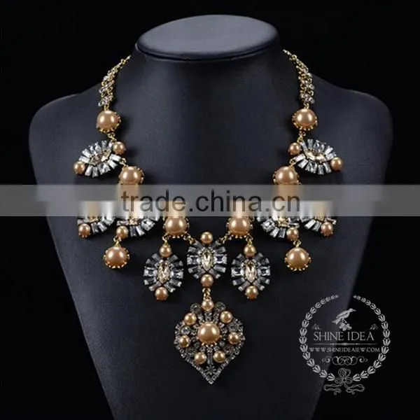high quality vintage fresh water pearl chunky statement necklace tin alloy fashion women pendant necklace 6390047
