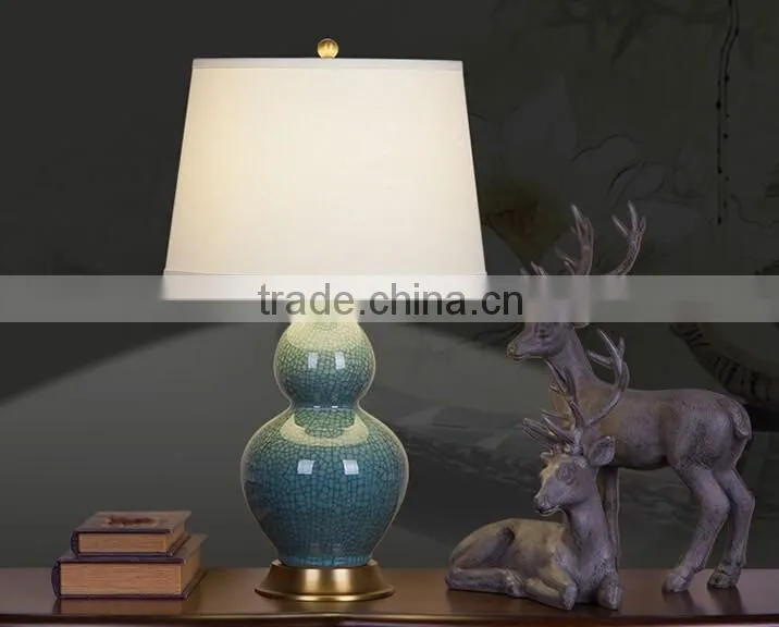 Gourd Shape Ceramic Body With Fabric Lampshade Modern Desk Lamp Bedroom Living Room Table Lamp