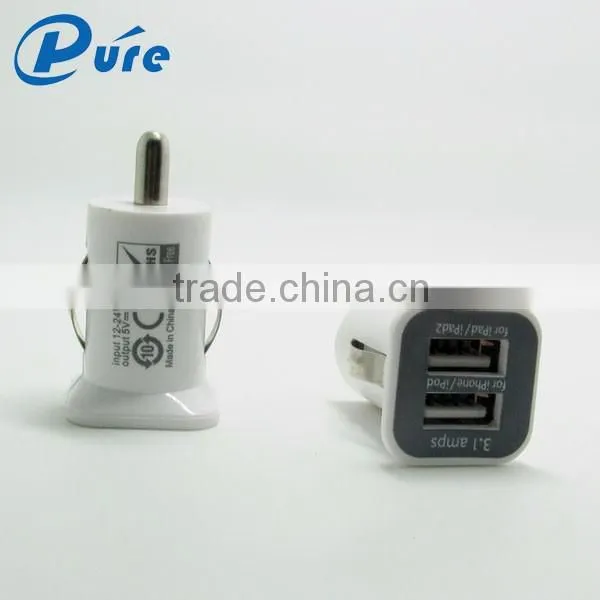 Factory price mini ABS material 2.1A output 2 port mobile car charger usb phone charger with CE FCC ROHS