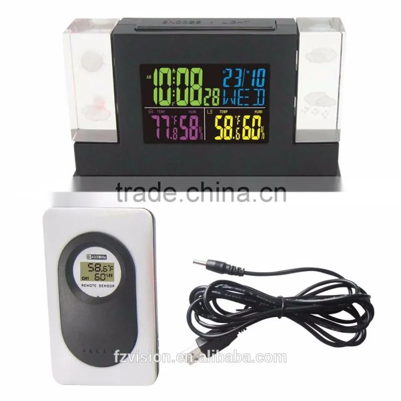 Thermo hygrometer Digital wireless Weather Station alarm Clock/ automatic weather station with 2 Remote Sensors