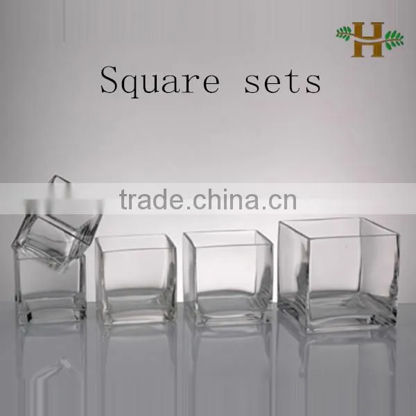 Hot-sale white square glass vase, handmade wholesale cheap glassware