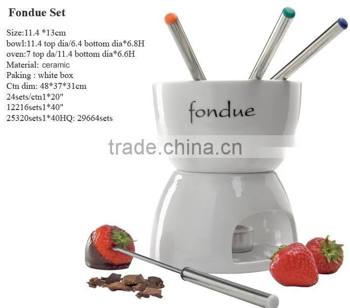 ceramic solid colored fondue sets with forks