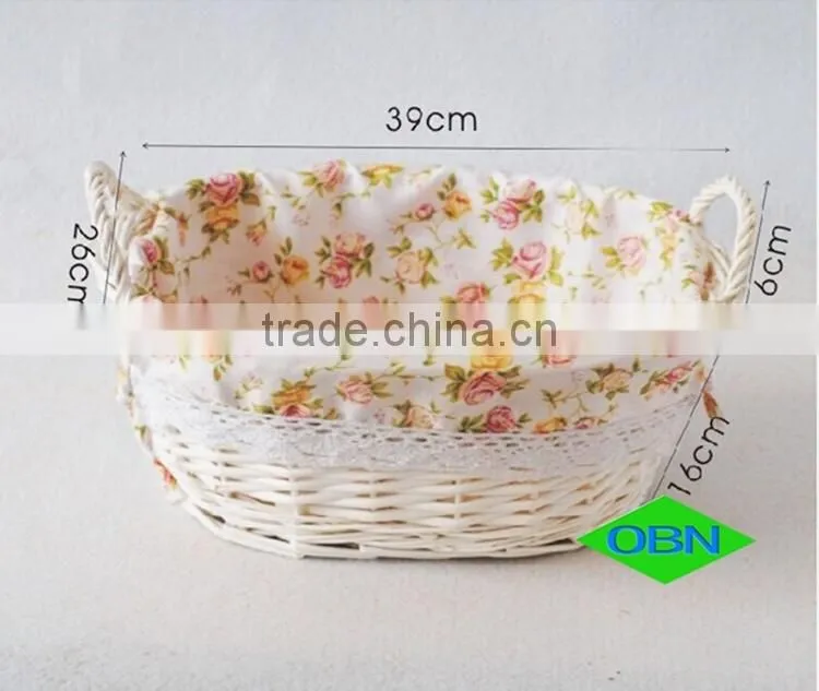 Cheap decorative woven oval white empty wicker fruit basket with handle