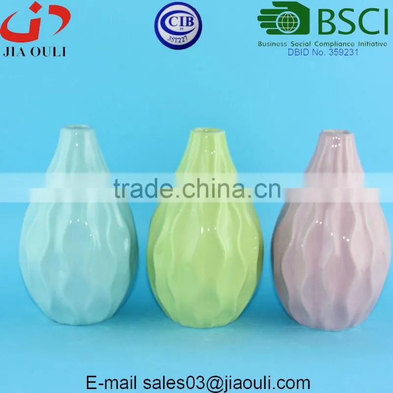 Wave patterned glazed colors small cute Blue Ceramic Vases
