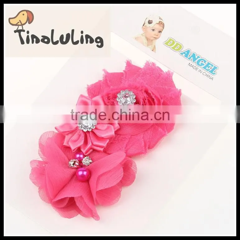 Korean fashion cheap chiffon mesh flower elastic baby headband wholesale