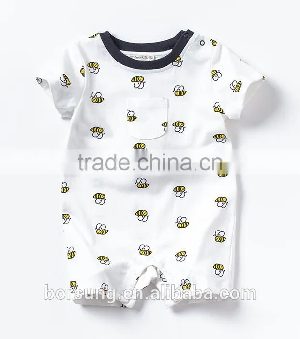 New Arrival Plain Cotton Bee Printed Boy Romper New Born Baby Clothes