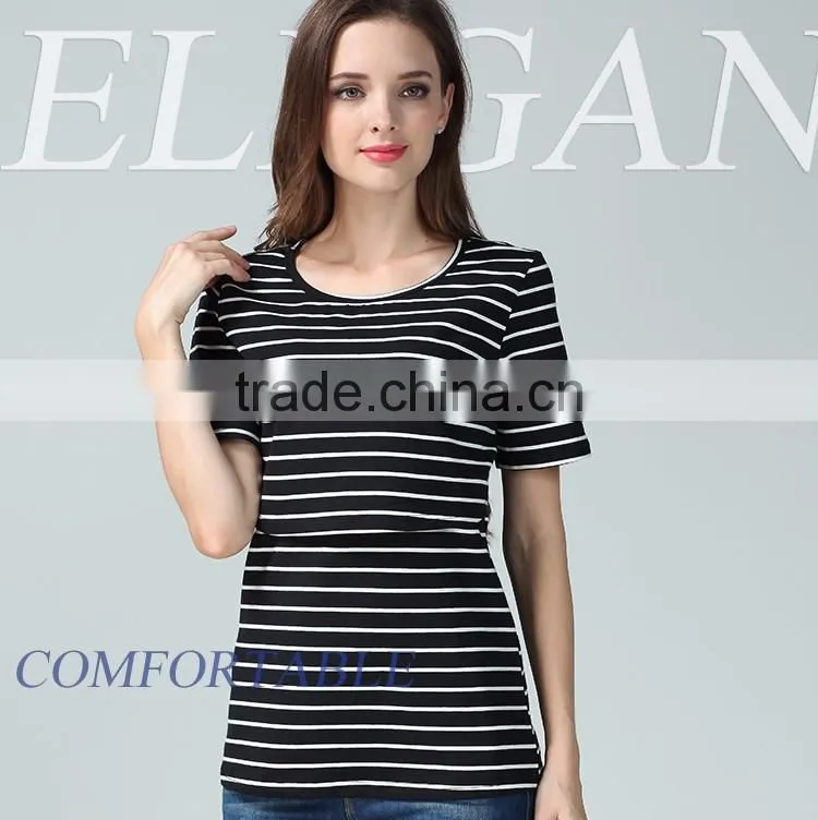 Summer wholesale maternity T-shirts for pregnant women cotton breathable nursing tops outdoor breastfeeding clothing