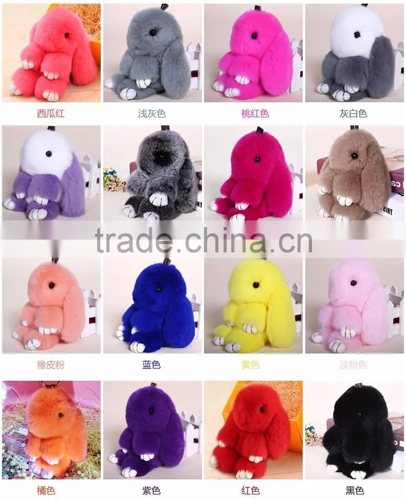100% Real Genuine Rex Rabbit Furs Keychain Pendant Bag Car Charm Tag Cute Mini Rabbit Toy Doll Real Fur Monster charms