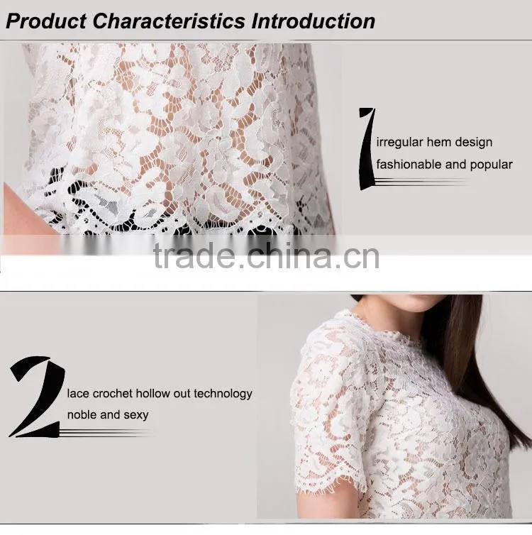 latest summer loose casual white fashion crochet lace blouse for middle aged women