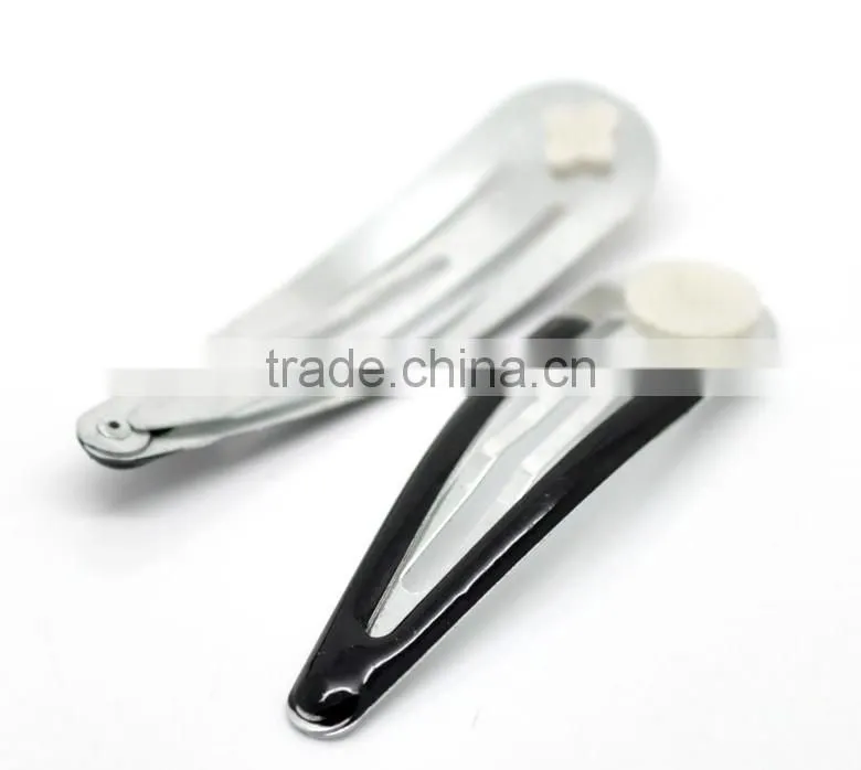 Fashion Silver Tone Enamel Black Snap Barrettes Metal Snap Hair Clips