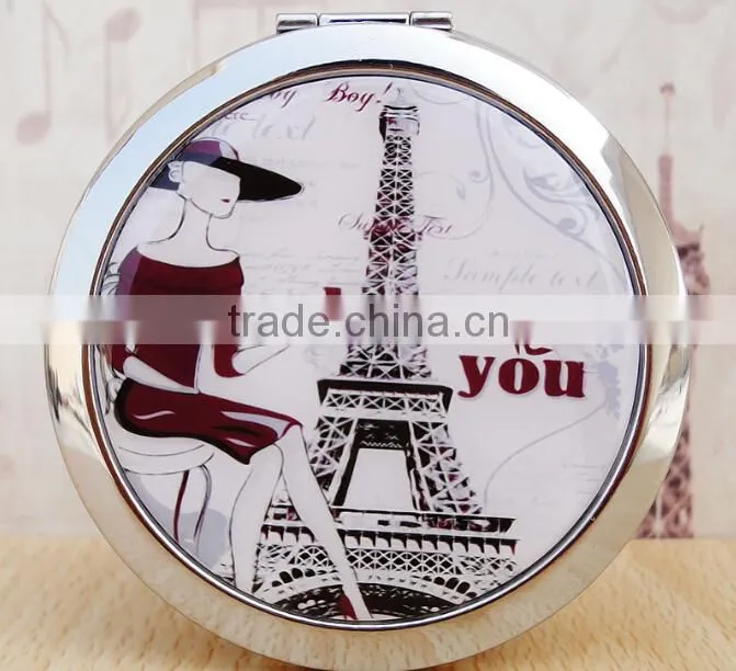 2015 New Vintage Double Sides Portable Foldable Pocket Metal Makeup Compact Mirror Woman Cosmetic