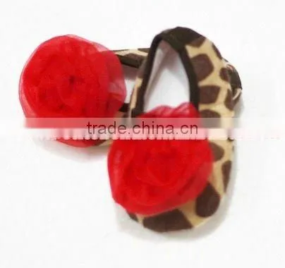Baby Giraffe Crib Shoes with Red Rosettes