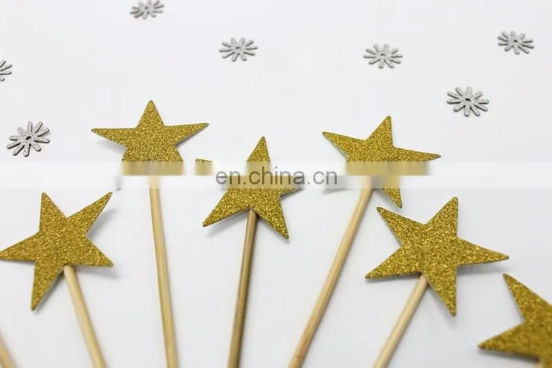 Gold Glitter Stars Cupcake Topper Birthday Party Cake Decorations